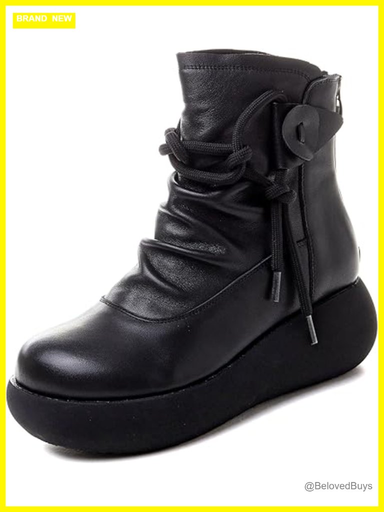 High Top Ankle Boots Platform Leather Boots For Women